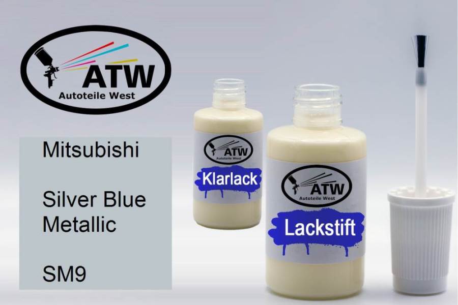 Mitsubishi, Silver Blue Metallic, SM9: 20ml Lackstift + 20ml Klarlack - Set, von ATW Autoteile West.